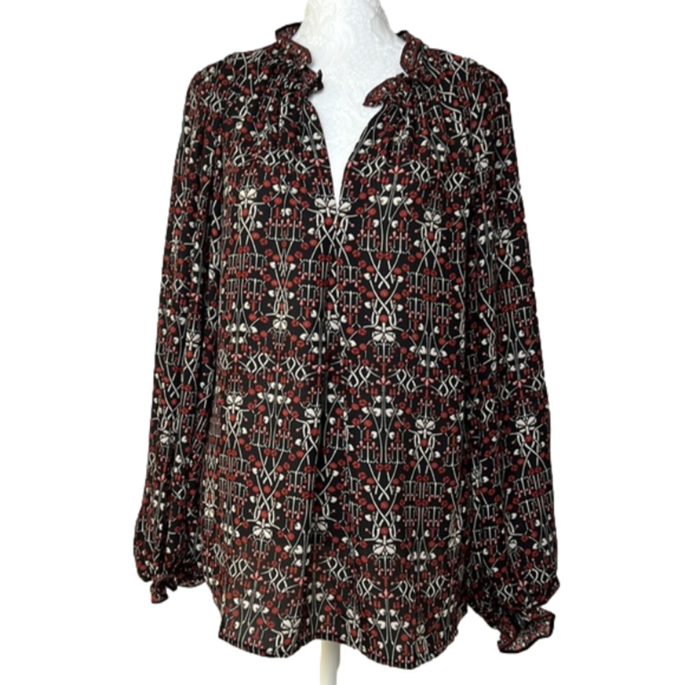 Max STUDIO Printed Crepe Black Confetti Long Sleeve Top - Size Medium, NWT